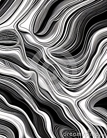 Abstract black and white waves with a metallic look, creating a futuristic and sleek design, Generative AI Stock Photo