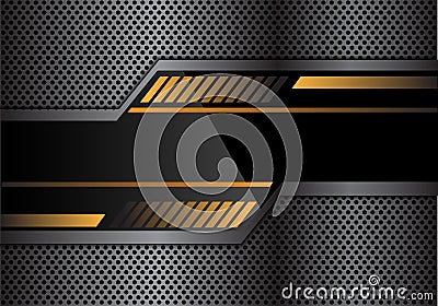Abstract black yellow technology banner on gray metal circle mesh design modern futuristic background vector Vector Illustration