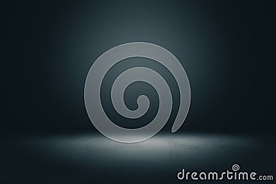 Abstract blank dark wall with copyspace and dark stage with spot light from above in empty hall Stock Photo