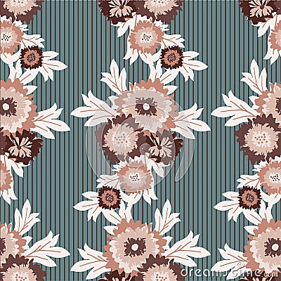 Abstract blanket flower bouquet vector seamless botanical pattern background. Elegant burgundy off white wild meadow Vector Illustration