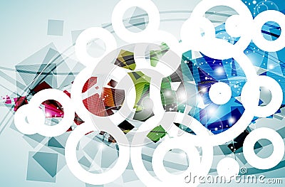 Abstract blended waves and lights covered by white circles. Vector Illustration