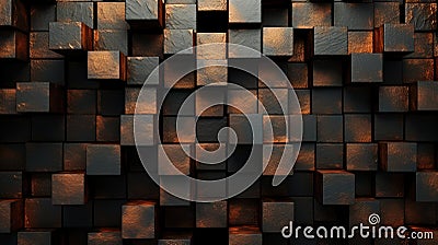 Abstract block stack wooden 3d cubes, black wood texture for backdrop Stock Photo