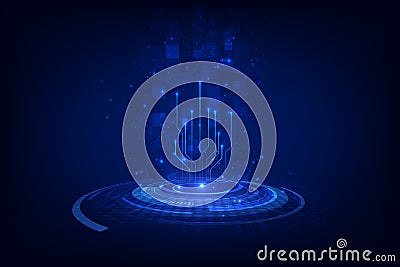 Abstract blockchain sci fi circular dial hud tech concept background. vector illustration Vector Illustration