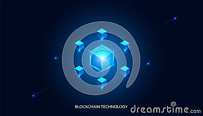 Abstract blockchain technology cryptocurrency and fintech square cube crypto operations Connect block, data transmission, new Vector Illustration