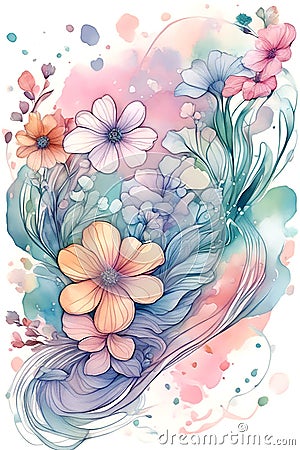 Abstract Blooms: Watercolor Symphony of Flowers Stock Photo