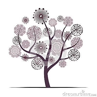 Abstract blossom tree on white background. Vector Illustration