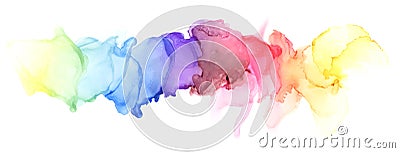Abstract blot watercolor rainbow color painting horizontal background. Marble texture Stock Photo