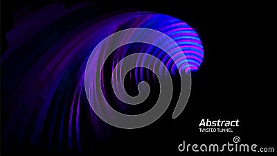 Abstract blue background with dark spiral cave and light on the ribbed walls Vector Illustration