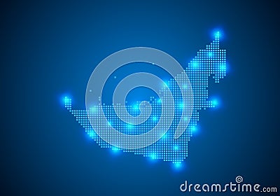 Abstract blue background with map, internet line, connected points. map with dot nodes. Global network connection concept. Wire Vector Illustration