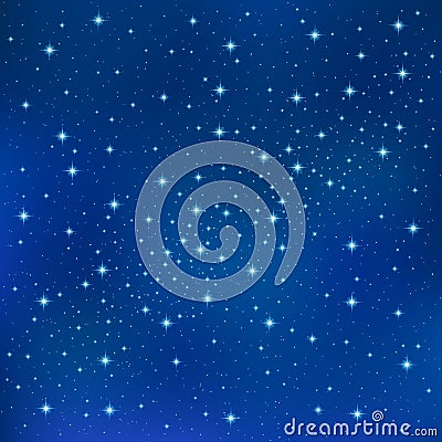 Abstract Blue background with sparkling twinkling stars. Cosmic shiny galaxy sky Vector Illustration