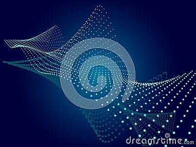 Abstract blue background. Wavy structure with particles. Vector Illustration