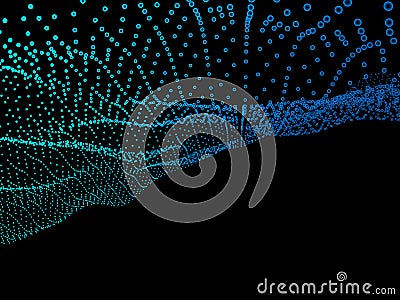 Abstract blue background. Wavy structure with shiny dots. Vector Illustration