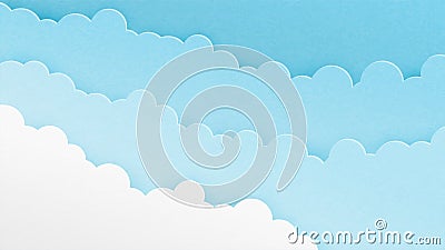 Abstract blue clouds in the sky background in paper cut style. Paper art origami made cloudscape layer. Vector illustration design Vector Illustration