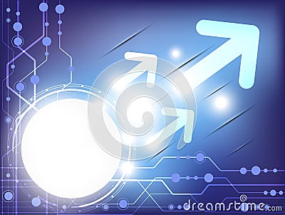 Abstract blue colored tech background with various technological element and bright flare. Vector Illustration