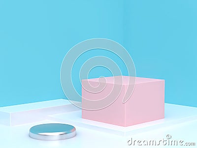 Abstract blue corner scene cube podium 3d render Stock Photo