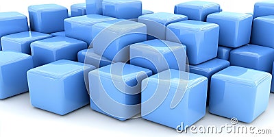 Abstract Blue Cubes 3D Render Shiny Blocks Background art pile style color scene image Stock Photo
