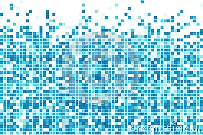 Abstract blue cyan winter mosaic background. Aqua blue colored square tiles. Pixel clean backdrop with copy space. Vector Vector Illustration