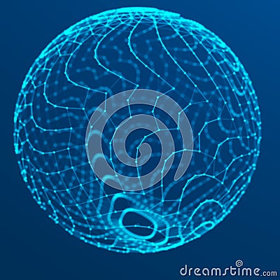 Abstract blue 3d sphere made of points. Futuristic technology style. Sphere particles. Plexus effect. 3d rendering Stock Photo