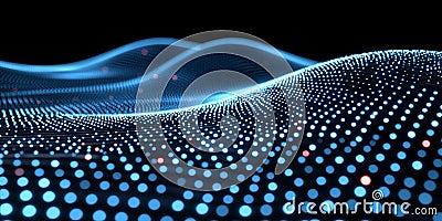 Abstract Blue Digital Wave Particle Background Design Data Flow Glow Cool Tech Light Space Stock Photo
