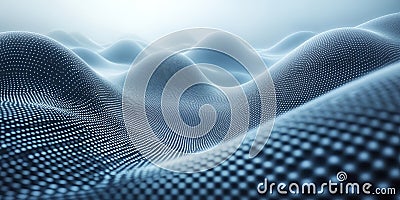 Abstract Blue Digital Wave Pattern Background Texture 3D Art Data Dots Grid Mesh Flow Stock Photo