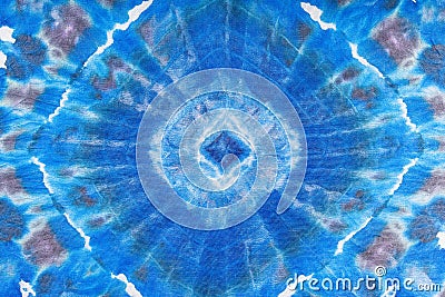 Abstract blue geometric ornament on silk batik Stock Photo