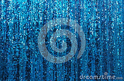 Beautiful blue glitter Sparkling sequined curtain background Stock Photo