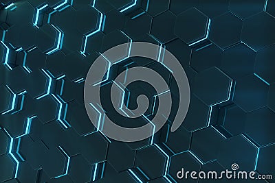 Abstract blue glowing of futuristic surface hexagon pattern. 3D Rendering Stock Photo