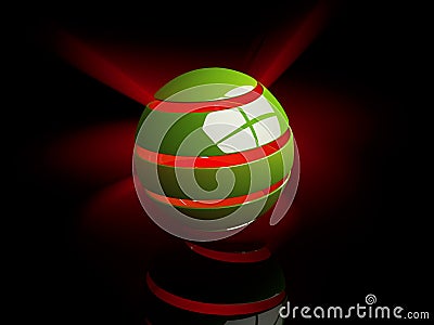 Abstract blue glowing spiral sphere with red rays, 3d Illustration Stock Photo