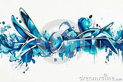 Abstract blue graffiti with dynamic curves and sharp edges. Neural network AI generated Stock Photo