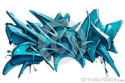 Abstract blue graffiti with dynamic curves and sharp edges. Neural network AI generated Stock Photo