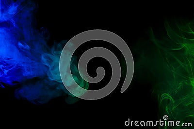 Abstract blue and green smoke hookah on a black background. Stock Photo