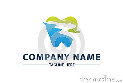 Abstract Blue and Green Tooth Dental Clinic Nature Hill Logo Design Vector Illustration