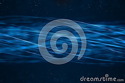 abstract blue growing bright bunch of optical fibers background, fast light signal for high speed internet connection Stock Photo