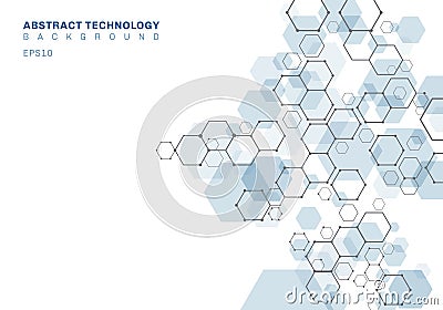 Abstract blue hexagonal molecular structure of neurons system. Digital technology background. Future geometric template Vector Illustration