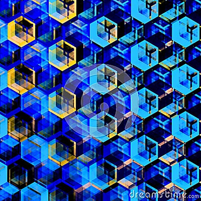 Abstract Blue Hexagons Background. Modern Hexagonal Color Illustration. Geometric Art Texture. Stock Photo