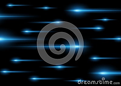 Abstract blue horizontal bright high-speed rays on a dark isolated background. Vector light effect. Vector Illustration