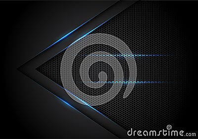 Abstract blue light arrow on black with hexagon mesh design modern luxury futuristic technology background vector Vector Illustration
