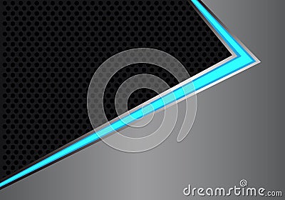 Abstract blue light arrow direction on gray metal black circle mesh design modern futuristic background vector. Vector Illustration