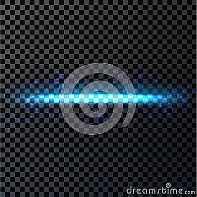 Abstract blue light and fire flash element on dark transparent background. Vector illustration Cartoon Illustration