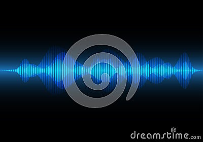 Abstract blue light sound wave on black design modern technology music background vector Vector Illustration