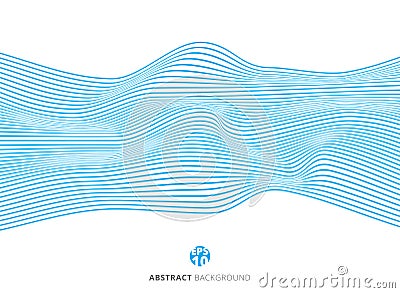 Abstract blue lines wave pattern on white background. Vector Illustration