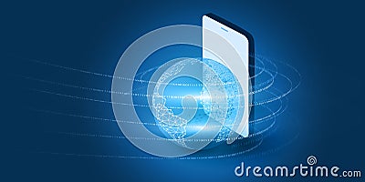 Abstract Blue Minimal Style Cloud Computing, Networks, Telecommunications Concept Design with Glowing Lines of Binary Code Vector Illustration