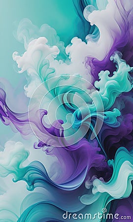 Abstract Blue, Mint, and Purple Background with Smoke-Like Glitch Effects Stock Photo