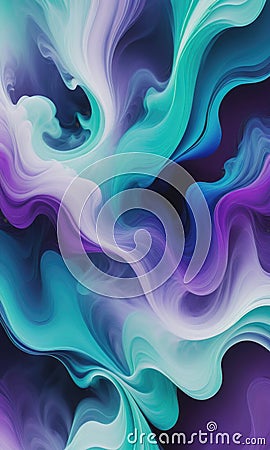 Abstract Blue, Mint, and Purple Background with Smoke-Like Glitch Effects Stock Photo