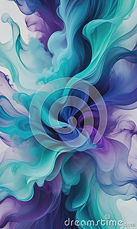 Abstract Blue, Mint, and Purple Background with Smoke-Like Glitch Effects Stock Photo