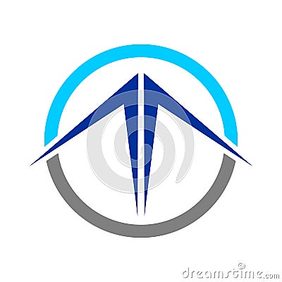 Abstract Blue Mountain Circle Emblem Vector Illustration