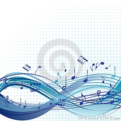 Abstract blue music background with notes Vector Illustration