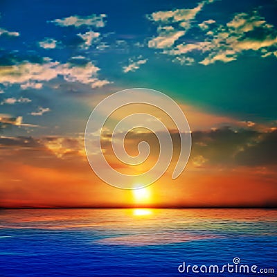 Abstract blue nature background with sea unset and clouds Vector Illustration