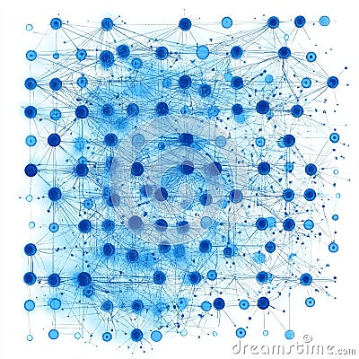 Abstract blue node network with interconnecting lines in a grid pattern Stock Photo