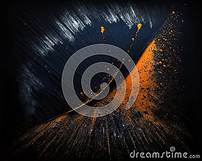 Abstract blue and orange tones painting background. Thick paint Light black splatter. Realistic and naturalistic textures. Stock Photo